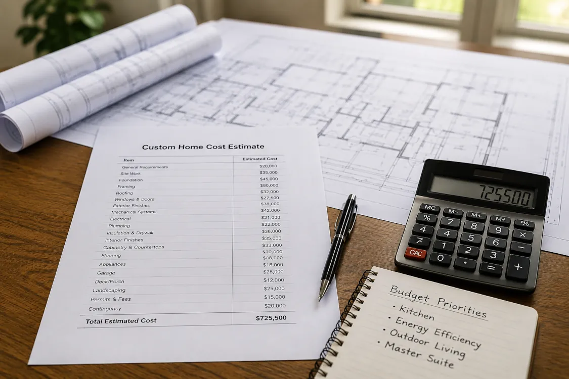 Custom home building cost estimate and architectural plans for a home in Rochester, MN.